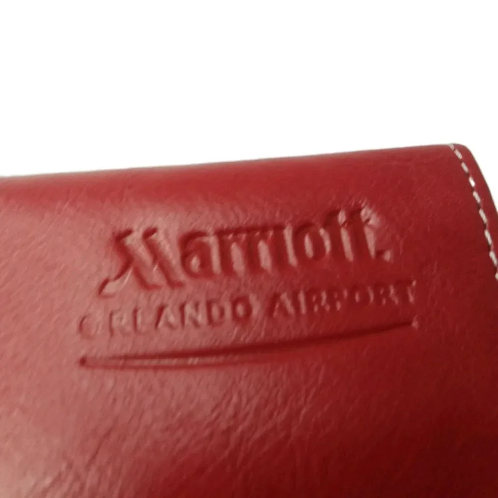 Red Italian Leather Jewelry Holder Soft Travel Case Marriot Orlando Airport Logo